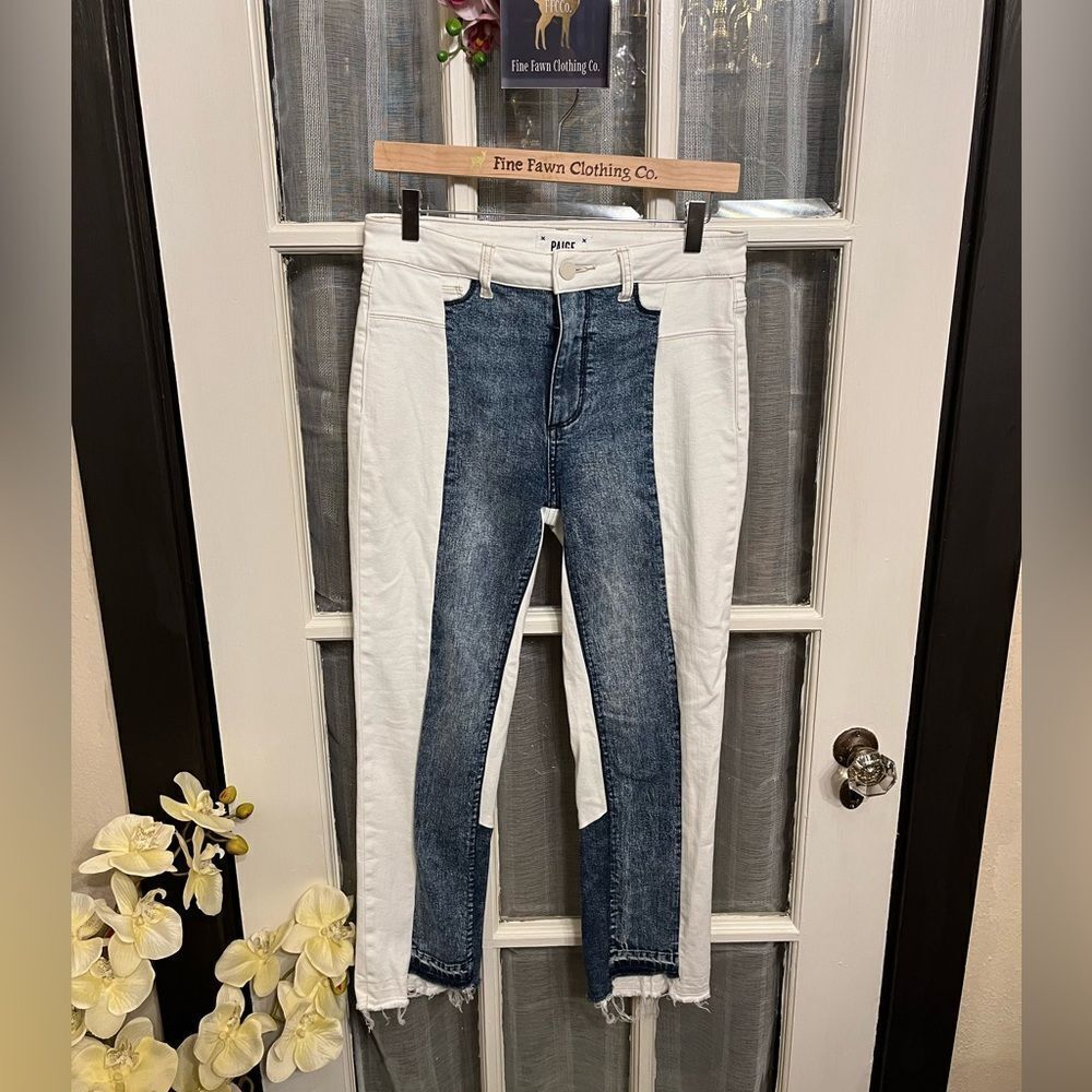PAIGE Hoxton Straight Ankle Two Toned White and Jean Ankle Denim